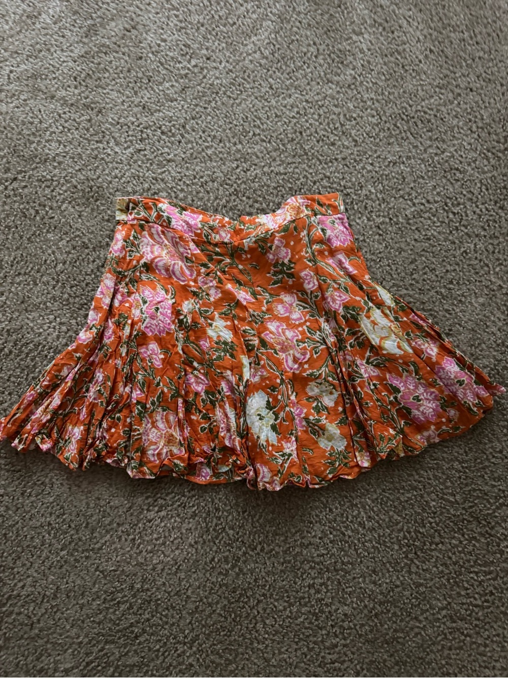 Anthropologie Orange Floral Circle Skirt with Pink & Cream Accents